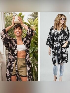 Spiritual Gangster Maya Black and White Floral Kimono One Size Floral Flowy